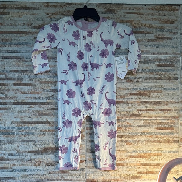 Burt's Bees Baby Purple Dinosaur and Floral Footie - Picture 1 of 4